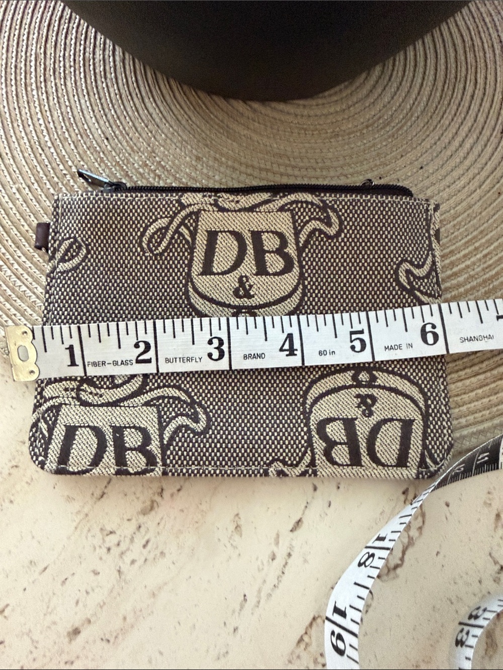 Dooney & Bourke Vintage Beige and Brown Logo Jacquard Pouch w/KeyRing & D Ring - Picture 11 of 11
